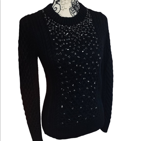 MICHAEL KORS Cable Knit Sweater in Black with Jewelled Detailing. Size XS. EUC. - Picture 4 of 6
